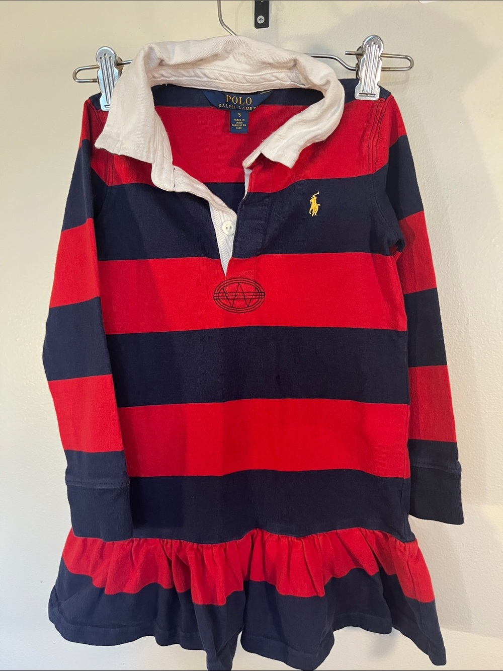 Polo by Ralph Lauren Navy & Red Striped Rugby Dress with White Collar